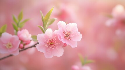 Fototapeta premium Cheerful Peach Blossom Branches Against Vibrant Backdrop