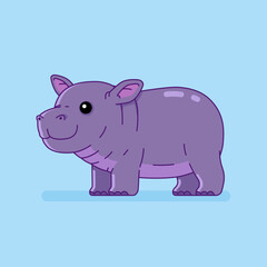 Cute cartoon of baby hippopotamus standing on four legs. Vector isolated of pygmy hippopotamus.