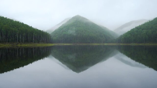 Zeya Reservoir. Picturesque views from the calm lake to the green hills and forest.
