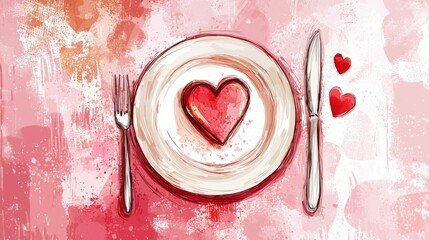 Gift certificate for a romantic dinner, elegant typography, restaurant illustration, Valentines Day