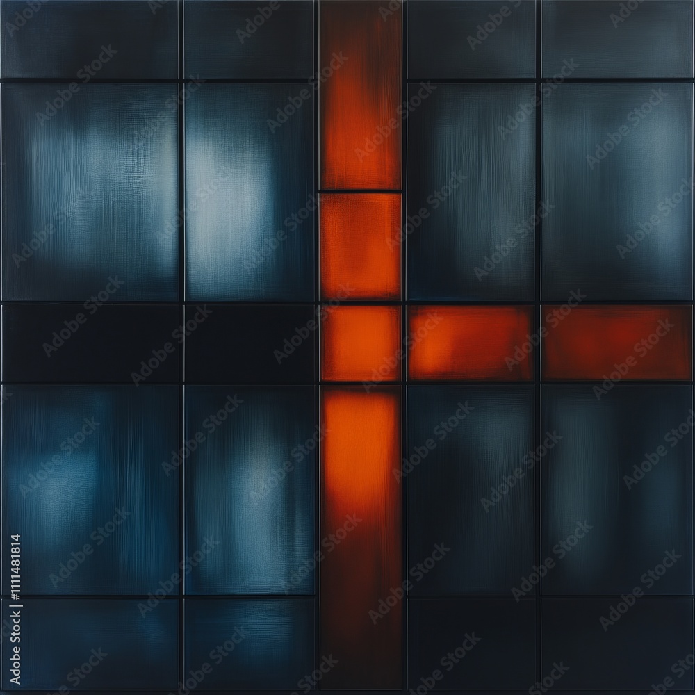 Poster abstract grid pattern with glowing orange cross.