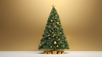 Christmas tree with empty gold background