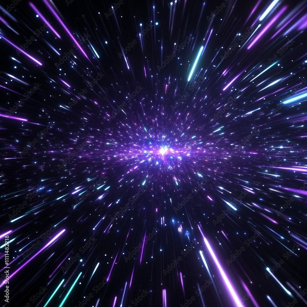 Poster abstract light streaks radiating outwards from a central point, creating a sense of speed and moveme