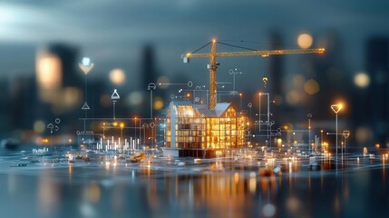 Fototapeta premium Blueprint planning for highrise construction urban cityscape digital illustration modern environment aerial view innovative design concepts for future living