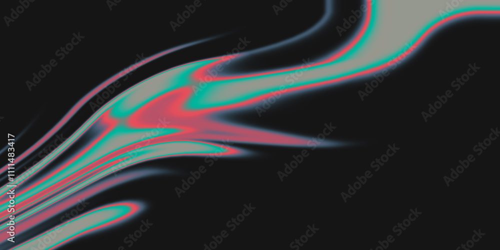 Poster abstract background with flowing, iridescent lines on a dark background.
