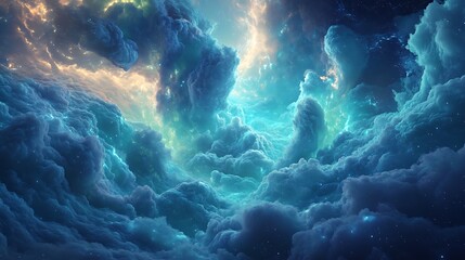 Fototapeta premium A futuristic Earth surrounded by swirling clouds of data and digital streams, representing high-speed cloud connectivity, vibrant neon blue and green lighting, deep shadows, photorealistic render,