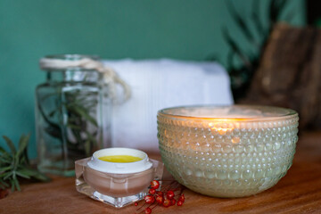 Natural cosmetics and herbs. Health care and spa concept.