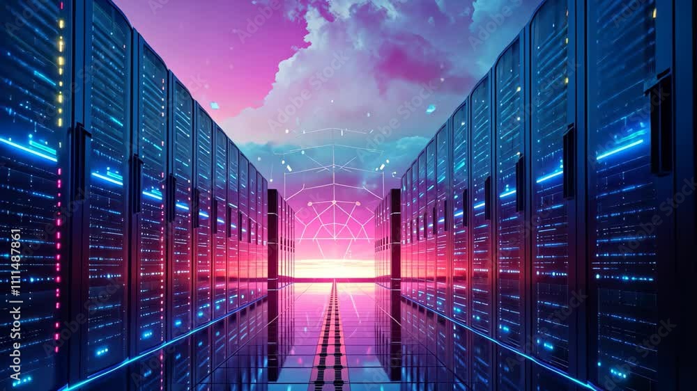 Poster this video depicts a spacious room filled with numerous servers, showcasing the scale and volume of 