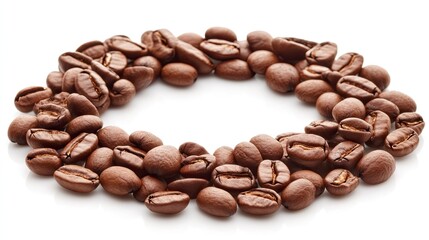 Naklejka premium Fresh Roasted Coffee Beans Arranged in Circular Pattern on White Background