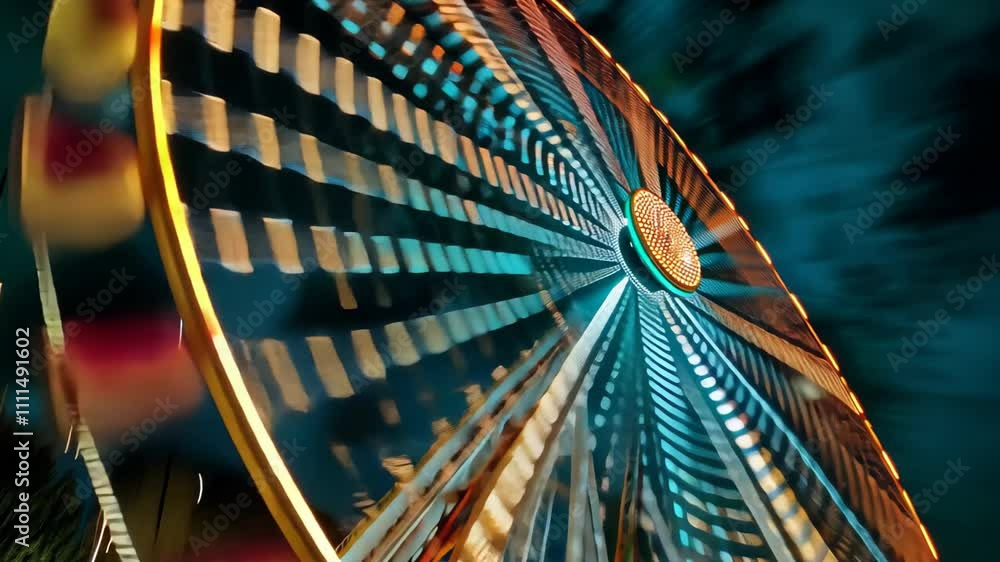 Poster a dazzlingly lit ferris wheel stands tall against the night sky, creating a vibrant and captivating 