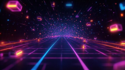 Futuristic Neon Light Background with Cyberpunk Aesthetics Vibrant Purple and Blue in Virtual Reality Urban Scene