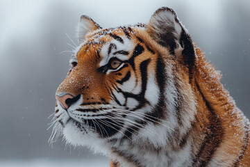 Naklejka premium Snow Dusted Tiger Head Winter Portrait