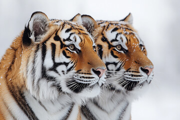 Obraz premium Two Siberian Tigers in Snowy Winter Landscape