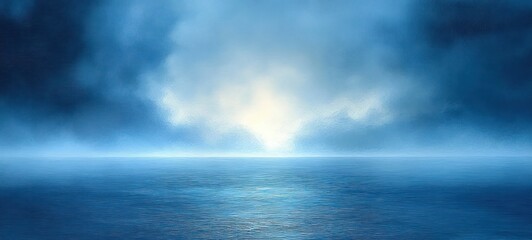 Obraz premium Misty Seascape Abstract Background with Blue Hues and Gentle Reflections in a Serene Atmosphere
