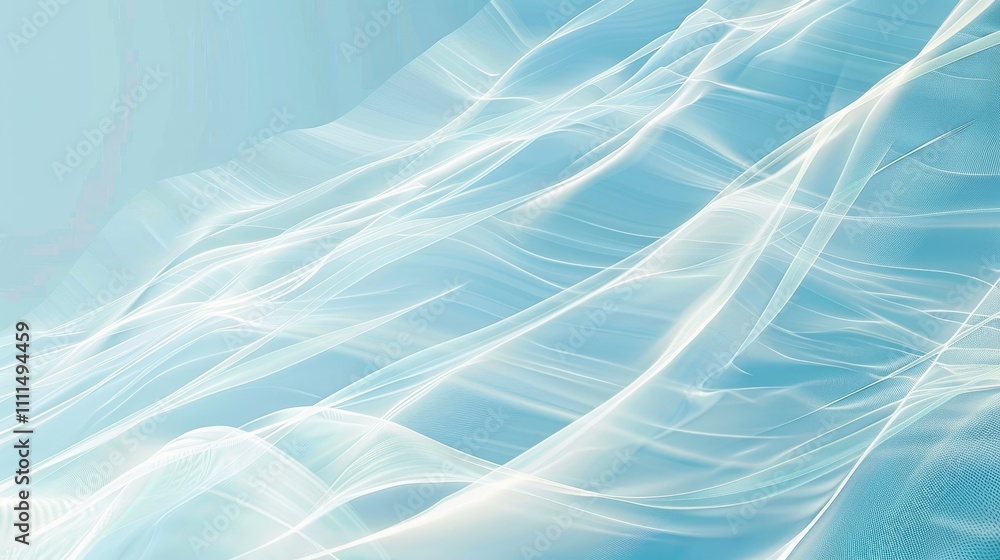 Poster smooth elegant white waves flowing on light blue background creating an abstract and dynamic design