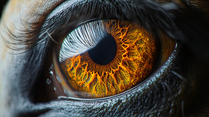 A close-up of an eye featuring vibrant orange hues and intricate patterns, showcasing stunning detail and texture.