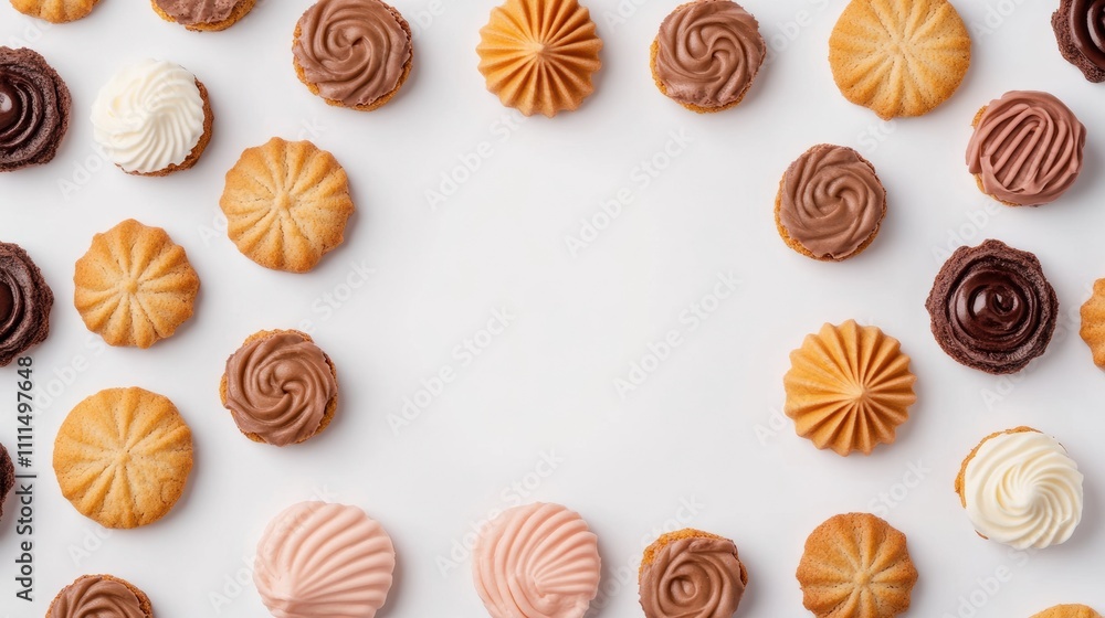 Poster an inviting display of assorted sweets and cookies is laid out on a white background, perfect for an
