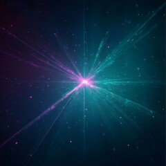 Abstract teal and magenta light burst, glowing particles.