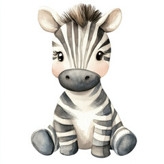 Cute watercolor illustration of kid zebra doll, perfect for children