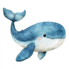Watercolor illustration of cute whale with joyful expression