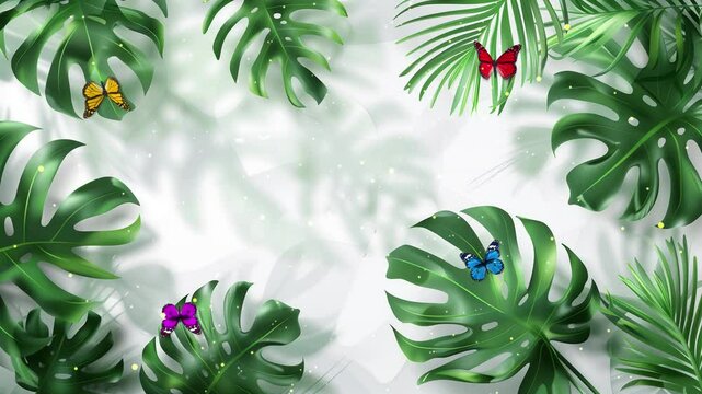 tropical leaves with shadow on white background seamless looping overlay 4k virtual video animation background