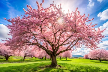 A cherry blossom tree in full bloom during spring