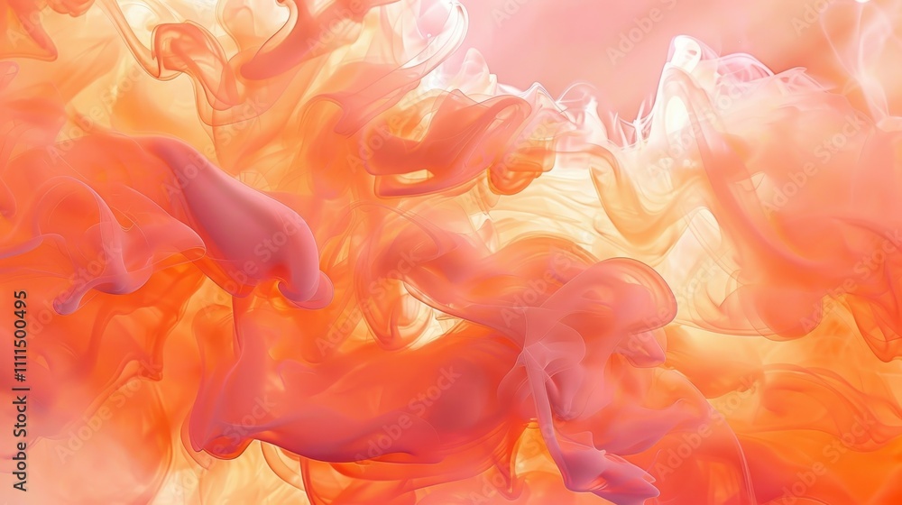 Poster colorful ink clouds mix in water, creating vibrant abstract patterns. mesmerizing orange and pink sw