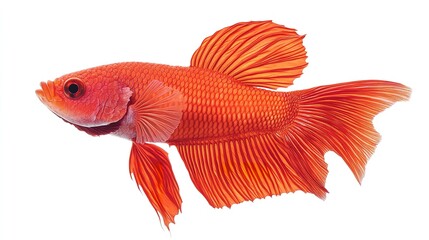 the beside view Veiltail Betta Fish, left side view, white copy space on right, Isolated on White Background