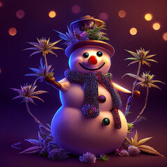 Obraz premium Holiday snowman with cannabis flowers