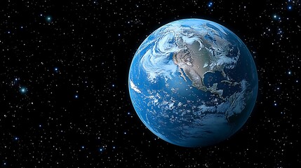 Obraz premium Earth from space, showing continents, clouds, and stars.