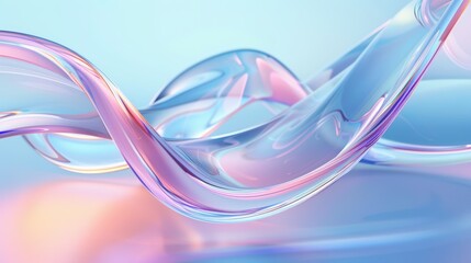 Abstract blue and purple glass shape with colorful refraction effect background with blurred, wavy lines