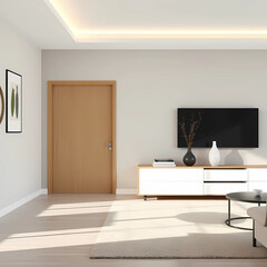 Fototapeta premium Modern living room interior with door and sideboard 3d rendering