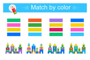Match by color. Educational game for children. Preschool worksheet activity.