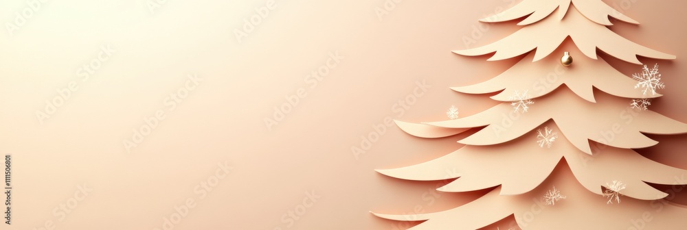 Aufkleber A beautifully crafted layered 3D paper Christmas tree stands against a soft backdrop, featuring ample blank space for adding your own text. Generative AI