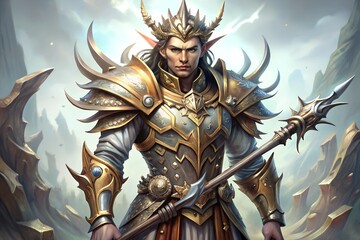 Fototapeta premium A character design for a fantasy RPG with intricate armor and weapons