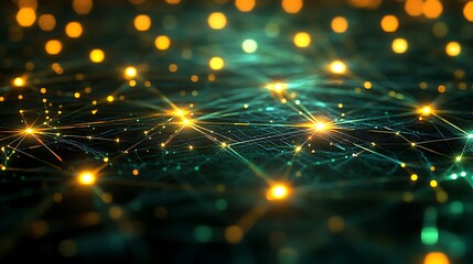 Fototapeta premium A futuristic digital grid-based system with glowing connection points, intricate geometric patterns, pulsating neon nodes, and dynamic holographic animations, set in a dark cyberspace environment,