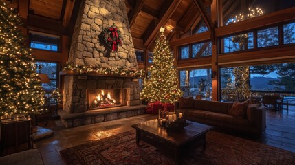 Fototapeta premium Cozy holiday living room with festive decorations