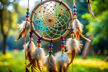 A Native American dreamcatcher with feathers and beads