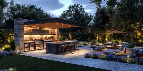 Luxury Outdoor Kitchen and Entertainment Oasis - Mediterranean-Inspired Design
