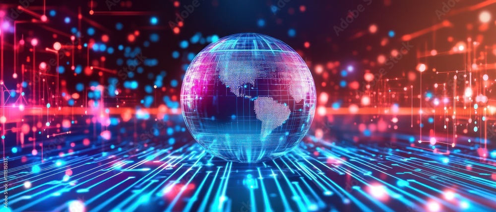 Poster digital globe with data streams and vibrant connections