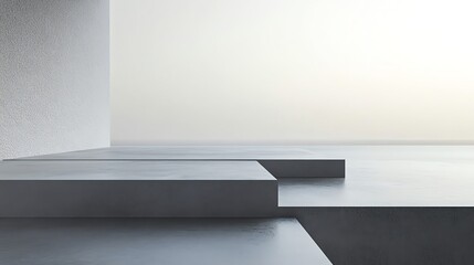 Obraz premium A minimalist, abstract still life with a white wall and concrete platforms.