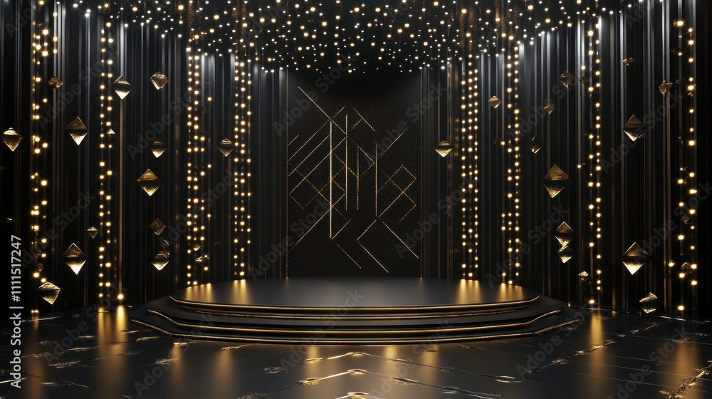Poster elegant stage setup with lights and geometric patterns