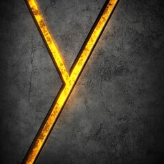 Fototapeta premium Glowing yellow Y shaped lines on dark gray stone background.