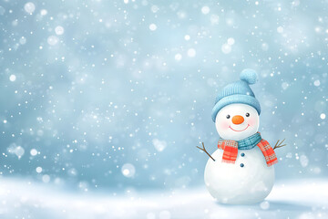 Fototapeta premium Adorable Snowman in Winter Wonderland Festive Holiday Stock Image