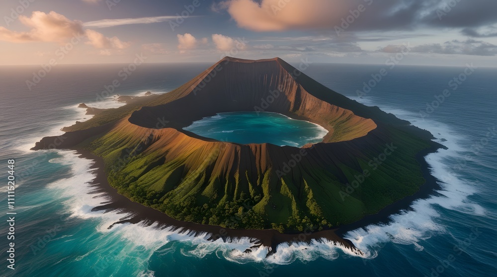 Poster aerial view of a small island in the middle of the ocean generated by ai
