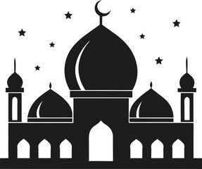Elegant Silhouette of a Mosque with Stars - Islamic Architecture Vector Illustration