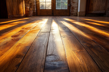 Sunlit Rustic Reclaimed Wooden Floorboards