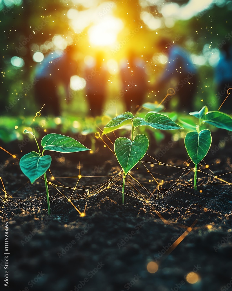 Aufkleber A team of global data scientists planting seeds in a field of data, symbolizing the global innovation and progress in data science, bright and positive atmosphere