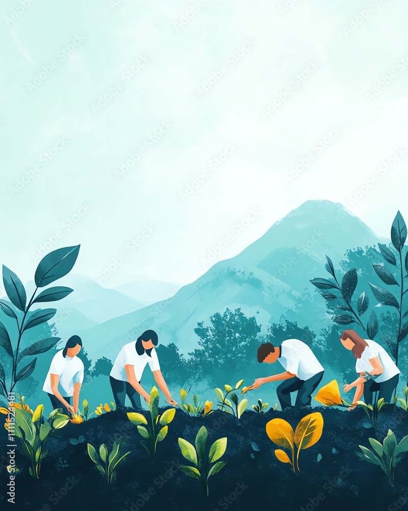 Aufkleber A team of data scientists from different backgrounds planting seeds in a techinspired landscape, representing innovation and growth in the field of data science