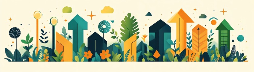 Green and sustainable business growth illustrated with rising arrows intertwined with renewable energy symbols, highlighting the positive impact of ESG principles